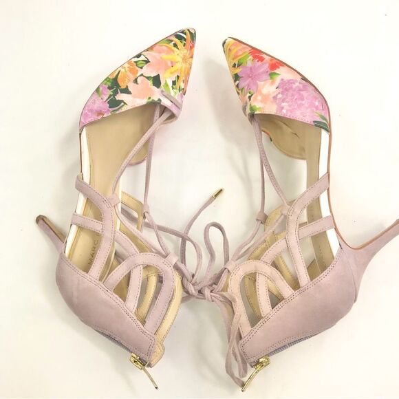Marc Fisher TRUTHE Colorful Floral Pointed Toe Faux Lavender Suede Zip Back Heel - Picture 6 of 16